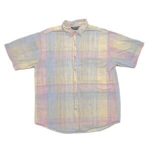 Citicraze Vintage Pastel Plaid Button Up Shirt Multicolor Checkered Womens Large